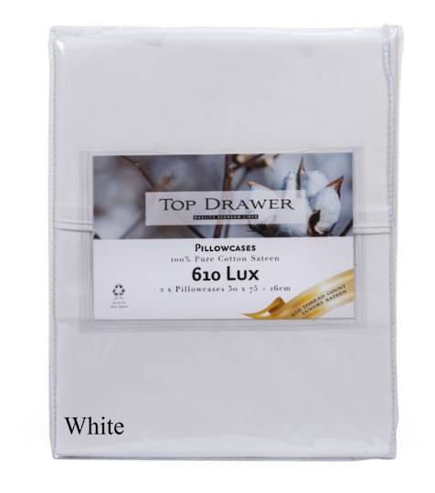 Top Drawer - 610TC 100% Cotton Luxury Sateen Lifestyle Sheet Sets - Suitable for Tempur and Adjustable Mattress - White
